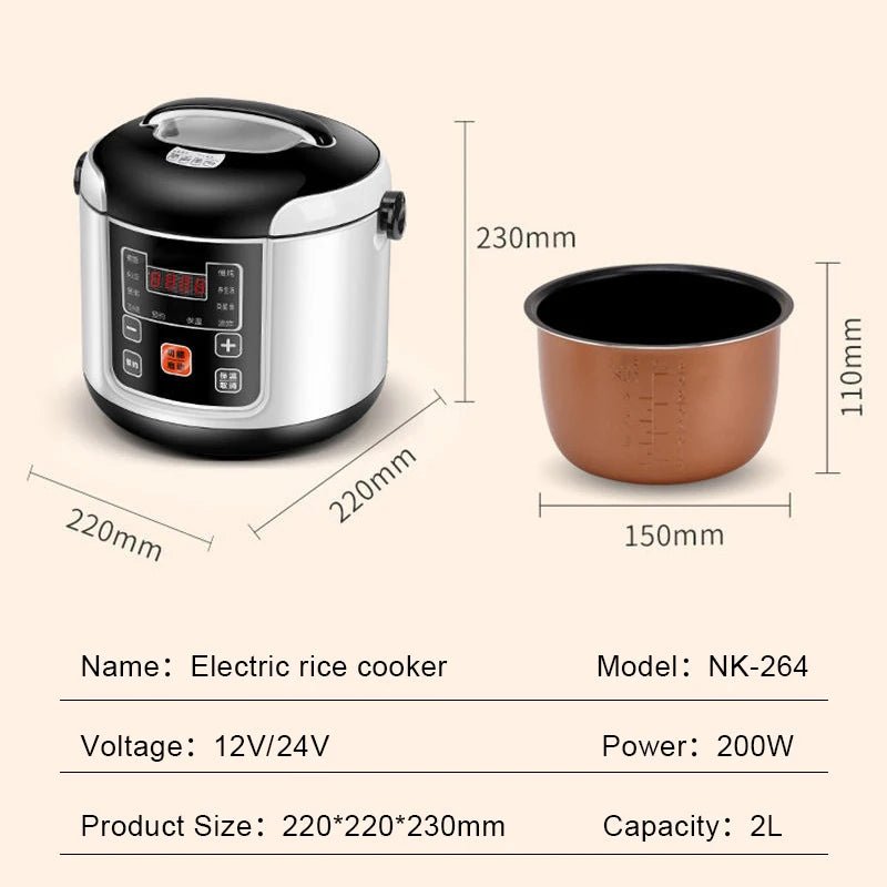 12V 24V Mini Rice Cooker Car Truck Soup Porridge Cooking Machine Food Steamer Heating Lunch Box Meal Heater Warmer 1L / 2L - Ode