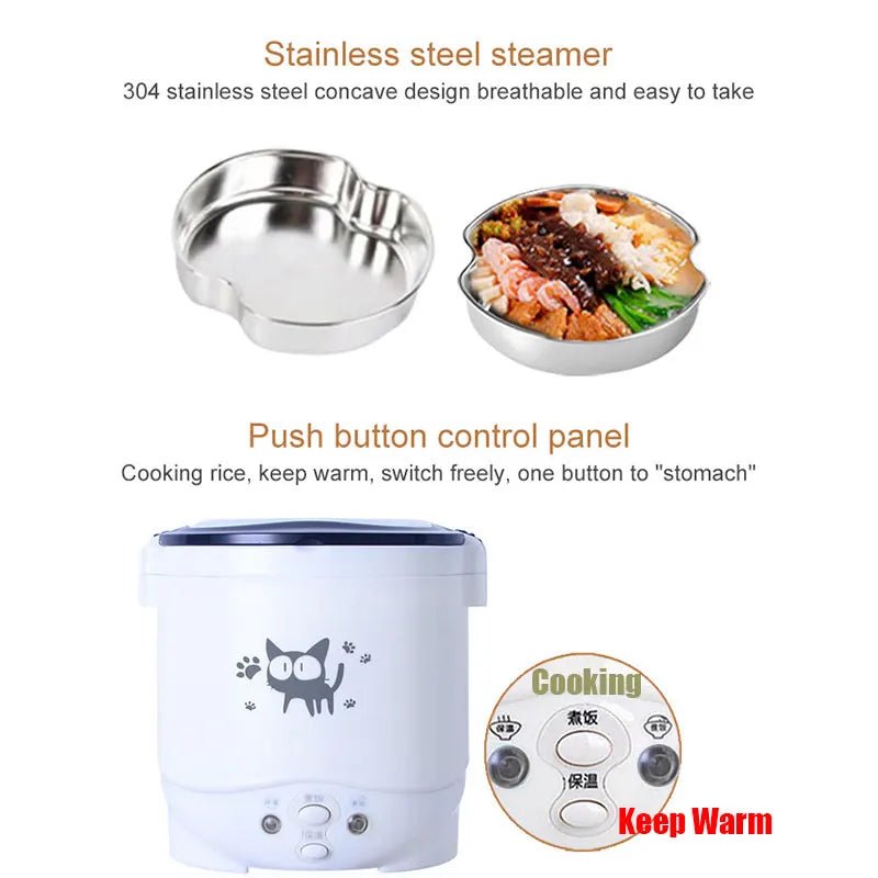12V 24V Mini Rice Cooker Car Truck Soup Porridge Cooking Machine Food Steamer Heating Lunch Box Meal Heater Warmer 1L / 2L - Ode