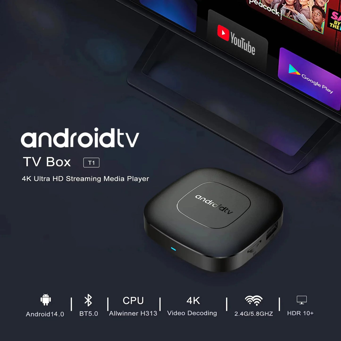 Android16 Smart Home Theater TV Box AllwinnerH313 Google Assistant Netflix Streaming Bluetooth Media Player 2G16G 2.4G5G Wifi T1