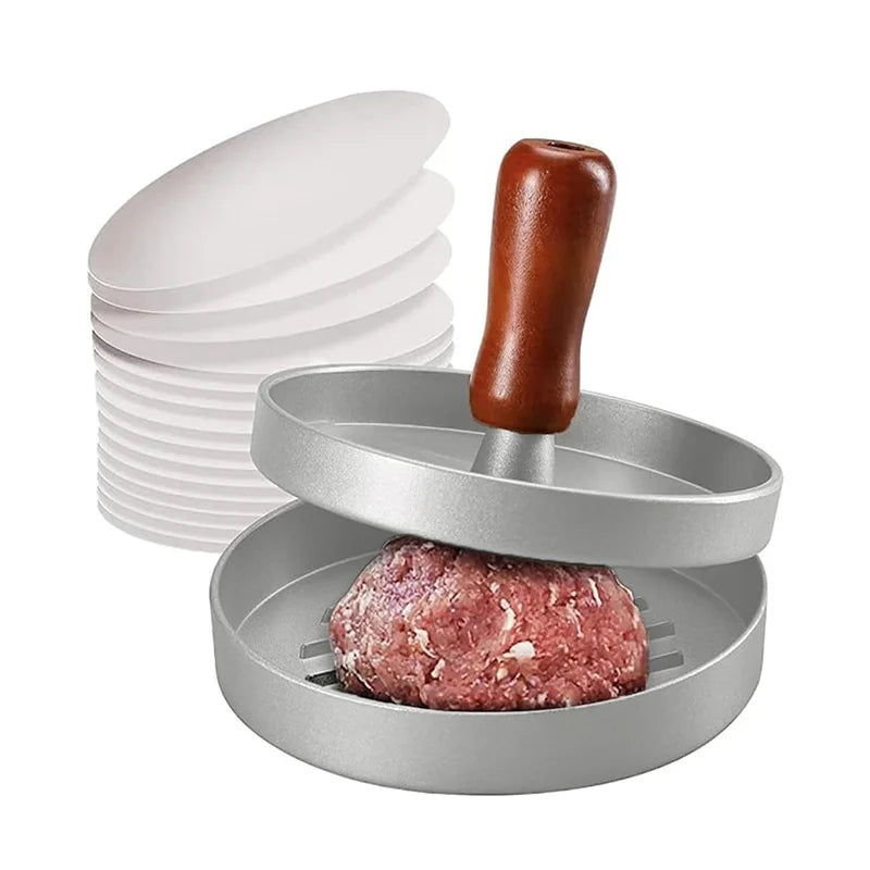 Burger Press Non-Stick Hamburger Patty Maker with Wax Paper Aluminum Burger Maker for Kitchen BBQ Grill