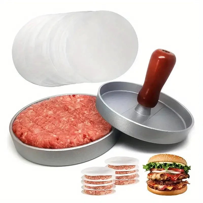 Burger Press Non-Stick Hamburger Patty Maker with Wax Paper Aluminum Burger Maker for Kitchen BBQ Grill